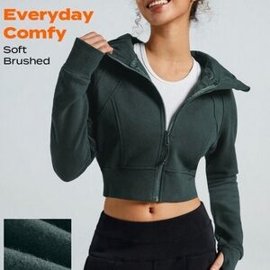 Glowmode Fleece Lined Zip Up Cropped Hoodie - Long Sleeve Thumbhole Sz S